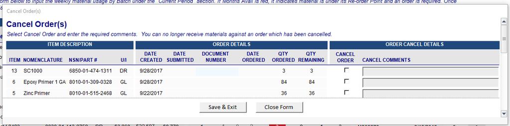 PRINT OPEN ORDERS STEP 1: Select the Order Management button lower center of the CRF Material Inventory Form
