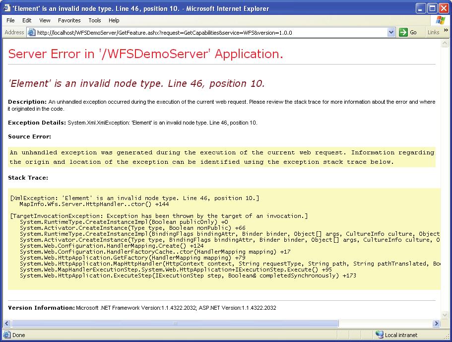 This error message tells you there is an error on the WFS server but does not explain what is wrong or what to do next.
