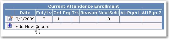 tree click the mouse on the Attendance Enrollment node. Click the mouse on the Add New Record button.