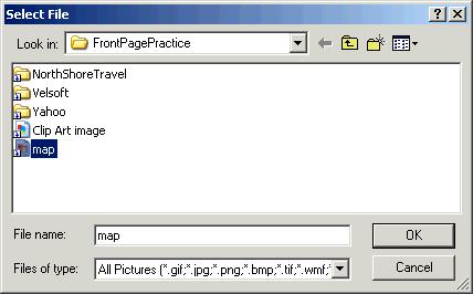 124 Microsoft FrontPage 2000 Lesson 5-1: Adding an Image from a File Figure 5-1 The Pictures toolbar Figure 5-2 The Picture dialog box Figure 5-3 The Select File dialog box Position Absolutely Text