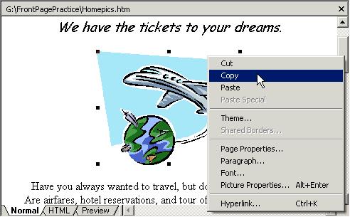 To Paste an Image: Click the Paste button on the Standard toolbar. Or Press <Ctrl> + <V>. Or Select Edit Paste from the menu. Figure 5-11 Copying an image is very similar to copying text.