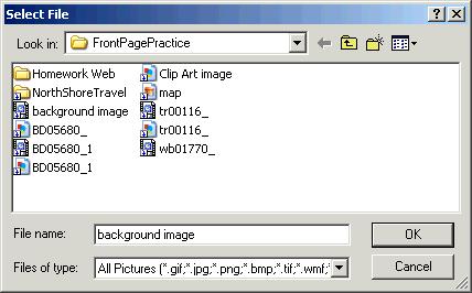 136 Microsoft FrontPage 2000 Lesson 5-10: Adding a Background Image Figure 5-21 The Background tab of the Page Properties dialog box Figure 5-22 The Select Background Picture dialog box Figure 5-23