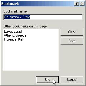 Figure 6-8 Select the bookmark to which you want to link from the drop-down list.