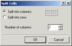 The selected cells are merged into a single, larger cell. 1. Select the cell(s) you want to split Figure 7-17 2. Click the Split Cells button on the Tables toolbar. 3.