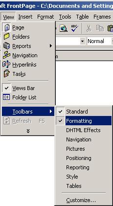 22 Microsoft FrontPage 2000 Lesson 1-6: Using Toolbars Figure 1-9 The Standard and Formatting toolbars stacked as separate toolbars Figure 1-10 The toolbar options menu Figure 1-11 A toolbar that has