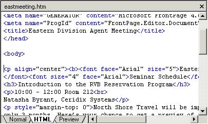 256 Microsoft FrontPage 2000 Lesson 10-5: Redefining HTML Tags Using Styles Figure 10-9 Heading 3 style in Normal view before the style modification Figure 10-10 Heading 3 tag in HTML view before the