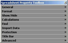 These more advanced options are found in the Property Toolbox. Property toolboxes work like menus. The toolbox has a number of categories that expand to show more options within the category.