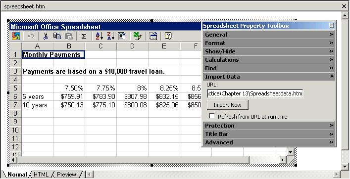 294 Microsoft FrontPage 2000 Lesson 13-5: Importing Data into a Spreadsheet Component Figure 13-9 Spreadsheet component with imported information Figure 13-10 The resized spreadsheet component Figure