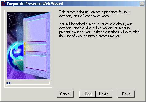 44 Microsoft FrontPage 2000 Lesson 2-4: Creating a New Web Site with a Wizard Figure 2-6 The web site templates dialog box Figure 2-7 The first window of the Web Wizard There are a variety of wizards