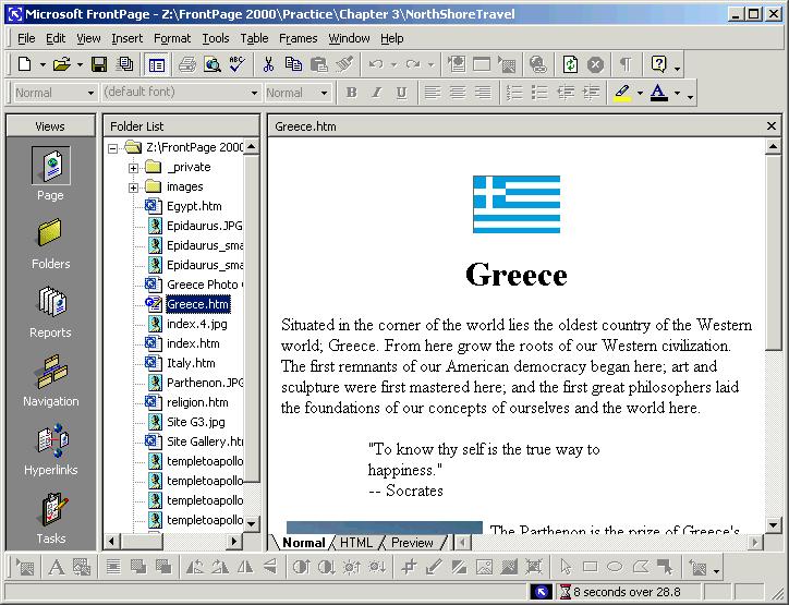 78 Microsoft FrontPage 2000 Lesson 3-1: Working with the Views Panel Figure 3-1 The Greece.