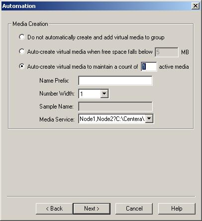 Media Management Figure 2 Options for automatic creation of EMC Centera media Creating media based on the number of active media is recommended because it enables you to optimize the number of media