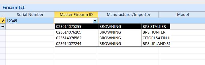 Entering Firearms Firearms can be entered on the Acquisition by editing the list within the Acquisition form or by using the <Add Firearms> button on the ribbon menu.