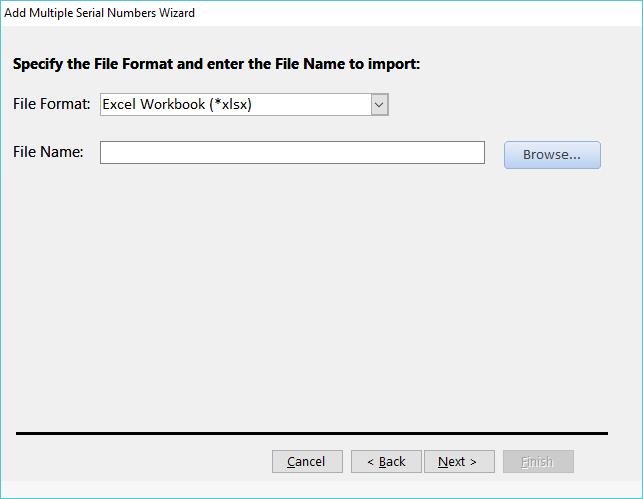 c. Importing serial numbers from a file requires you to have a properly formatted text or Excel file to import.