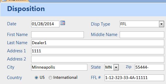 Selecting one of the FFL from the list will fill in the Name and address fields on