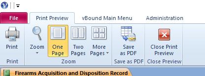 Reports Print Preview Ribbon Menu Most reports in vbound will display in a Print Preview window instead of automatically printing.