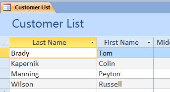 Sorting Example 1 By default, our Customer List is sorted alphabetically by Last Name and First Name.