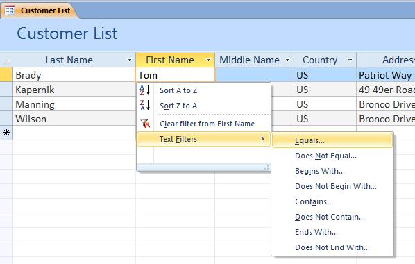 Filtering Example 1 By default, our Customer List includes all items in the list.