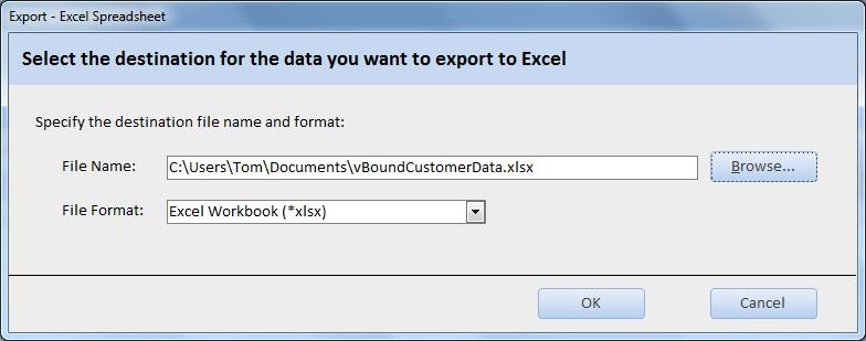 Exporting Data from a List Each list in vbound includes the ability to export the data out of vbound. Currently, the only option is to export the data to Microsoft Excel format.