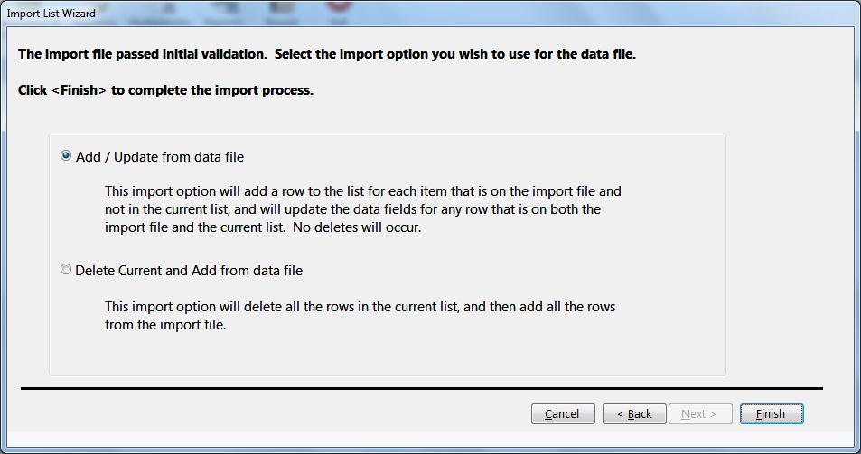 file. Verify the data and click <Next> to