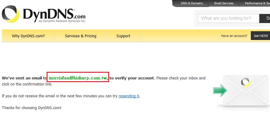 3. DynDNS website will send an e-mail to your