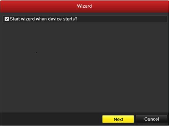 By default, the Setup Wizard will start once the DVR has loaded, as shown in Figure 2.1. Figure 2.1 Start Wizard Interface Operating the Setup Wizard: 1.
