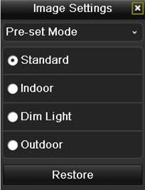 Image Settings icon can be selected to enter the Image Settings menu. There are four preset modes for selection according to the real situation.