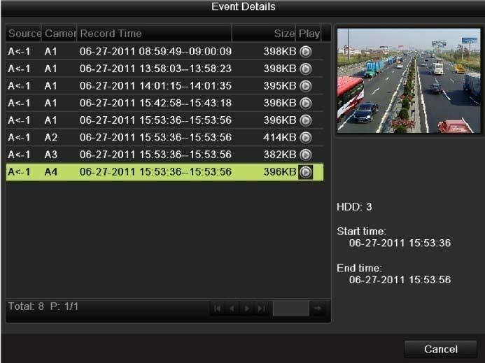 start time, end time, file size, etc. Figure 6.18 Event Details Interface 7.