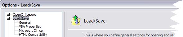 Figure 18: Load/Save options General Load/Save options Most of the choices on the Load/Save General page (Figure 19) are familiar to users of other office suites.