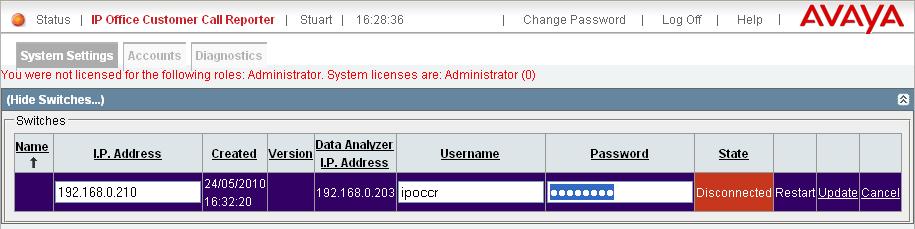 with IP address 192.168.42.1 and using the service user account Administrator, password Administrator.