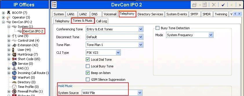 Under Tones & Music tab as shown below, Hold Music was configured with System Source to use WAV File which is an uploaded