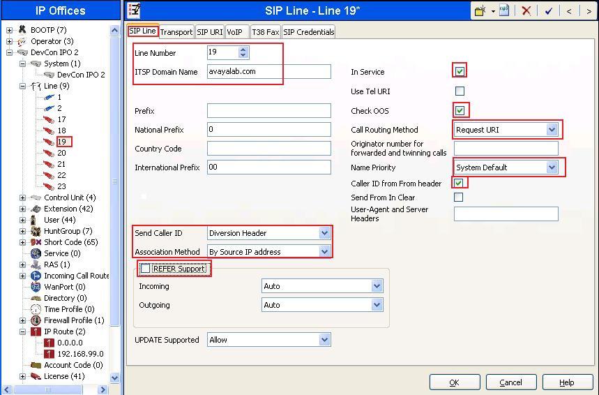 Check the Check OOS box. With this option selected, IP Office will send the OPTIONS heartbeat to check status of the SIP Trunk. Set the Call Routing Method field to Request URI.