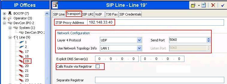 5.5.2 Administer Transport Settings Select the Transport tab then configure the parameters as shown below. The ITSP Proxy Address was set to the IP Address of the ICC 192.148.33.