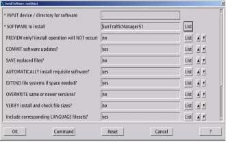 5. Click List next to *SOFTWARE to install, select the line that starts with SunTrafficManager, and then click OK. FIGURE 2-2 SMIT Install and Update Window 6.