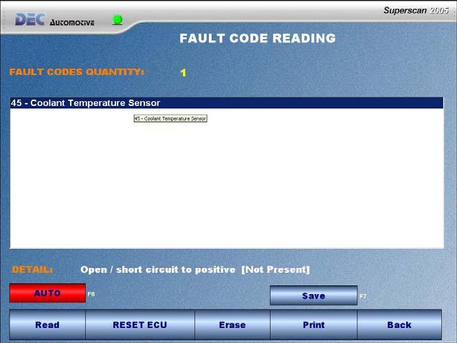 By activating the Auto button the software will read the failure codes automatically every two and a half seconds.