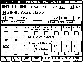 Press the popup button located at the left of Track Select, and select Track 0: Bass. When you play the keyboard, you will hear a bass sound.