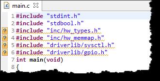 2.4.5 Add the INCLUDE search paths for the header files: Open lab-0.c by double-clicking on the Filename in the Project Explorer pane of CCS. You should see?