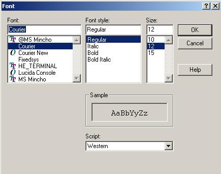 Host Setup To restore the original font and font characteristics, select Courier font, Regular style, size 12.