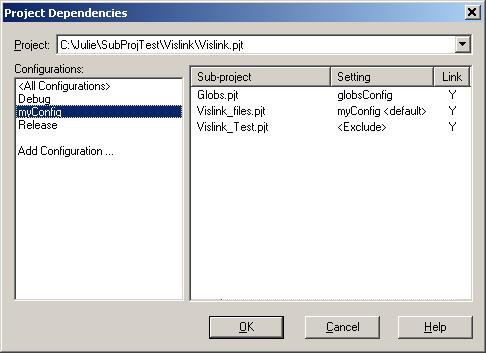 Create and Configure Target Modifying Project Configurations In the Project Dependencies dialogue, it is possible to modify the subproject settings.
