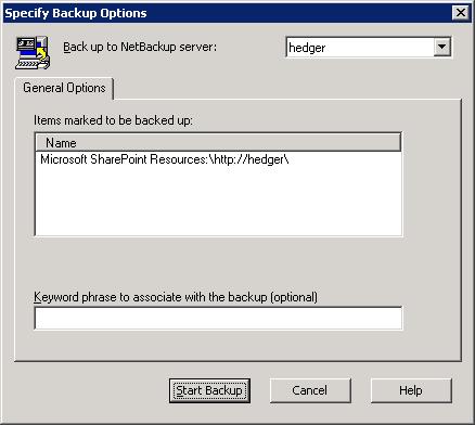 Performing User-Directed Backups 6. Choose Actions > Start Backup of Marked Files. The Specify Backup Options dialog box is displayed.