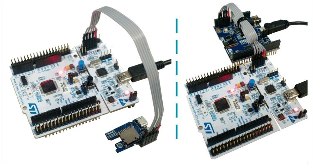 Ensure that CN jumpers are OFF and connect your STM Nucleo board to the SensorTile cradle via the cable provided, paying attention to the polarity of the connectors.