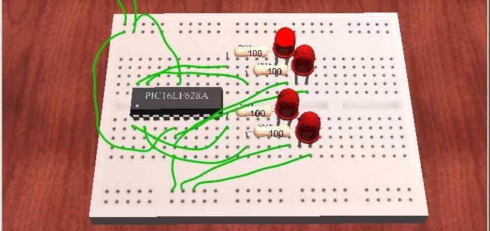 When you move the mouse over the breadboard, the columns will be highlighted with light red, it means this points connected electrically to the same point.