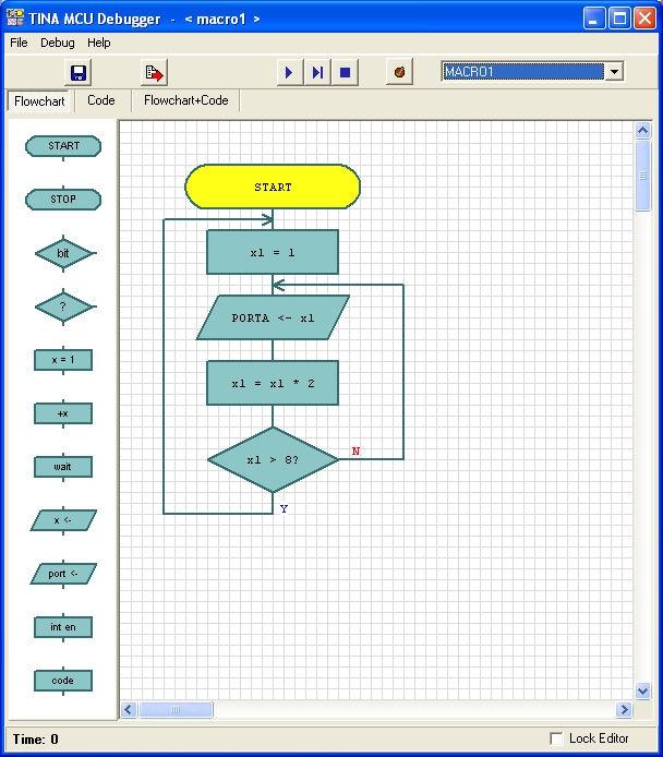 You can also follow the operation of this circuit step-by-step using the built in debugger of the Flowchart tool in Edison.