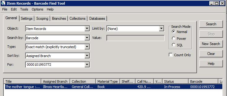 Searching for Item Records If you need to find an item record that has already been created, there are three ways to bring up the Item Record Find Tool: Select the item record icon in the cataloging