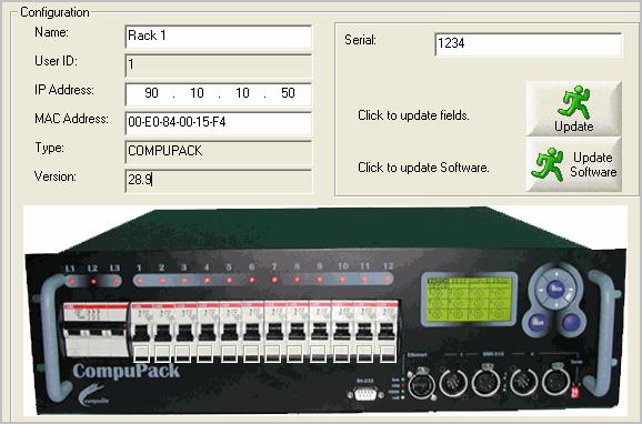 C-NET MANAGER CompuPack dimmers Used with CompuPack dimmers, C-Net Manager can: Manage IP addresses Set names for the CompuPack units CompuPack rack on the configuration screen 1 2 3 4 5 6 7 8 9 10