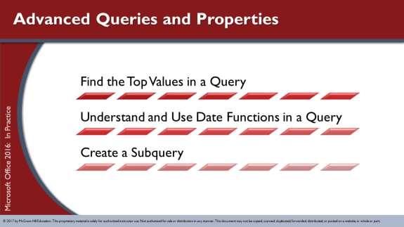 SLO 6.3 Use the top values properly, explore and use date functions, and create a query with a subquery.
