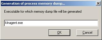Generating process memory dump In the window that opens specify the executable file for which the memory dump file should be generated (see the figure