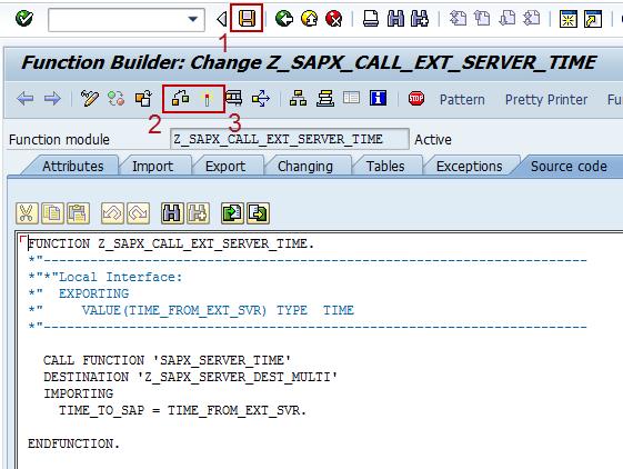 7. Switch to the Source code page, copy the source code of the functional module from SAPx\Demo\ Server\01_Simple_Server \fmain.pas unit and press Save button to save the changes. 8.