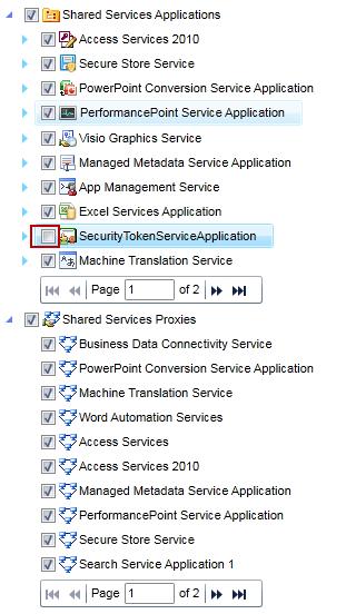 Figure 62: Select all the service applications of SharePoint 2013 that are supported in the
