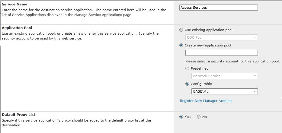 Figure 65: Access Services 2010 Web Service Application (SharePoint 2013)/Access Service Web Service Application (SharePoint 2010) settings.