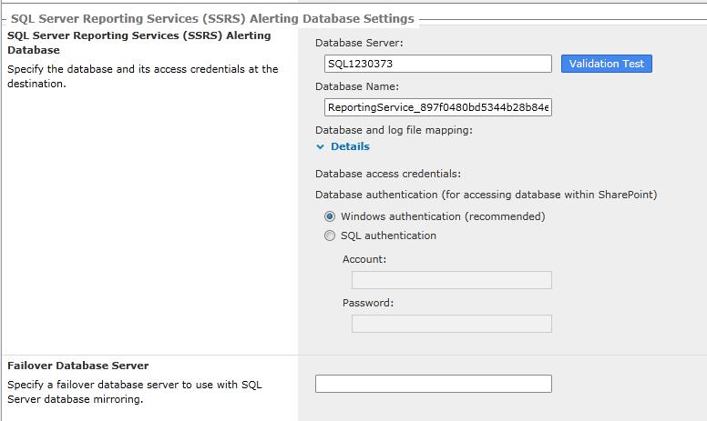 Figure 99: SQL Server Reporting Service settings. Figure 100: SQL Server Reporting Service settings.